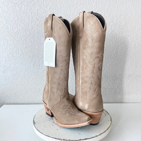 Lane boots Shoes - Lane Gallatin Womens Cowboy Boots 6.5 Latte Suede Cowgirl Western Mid Calf Tall